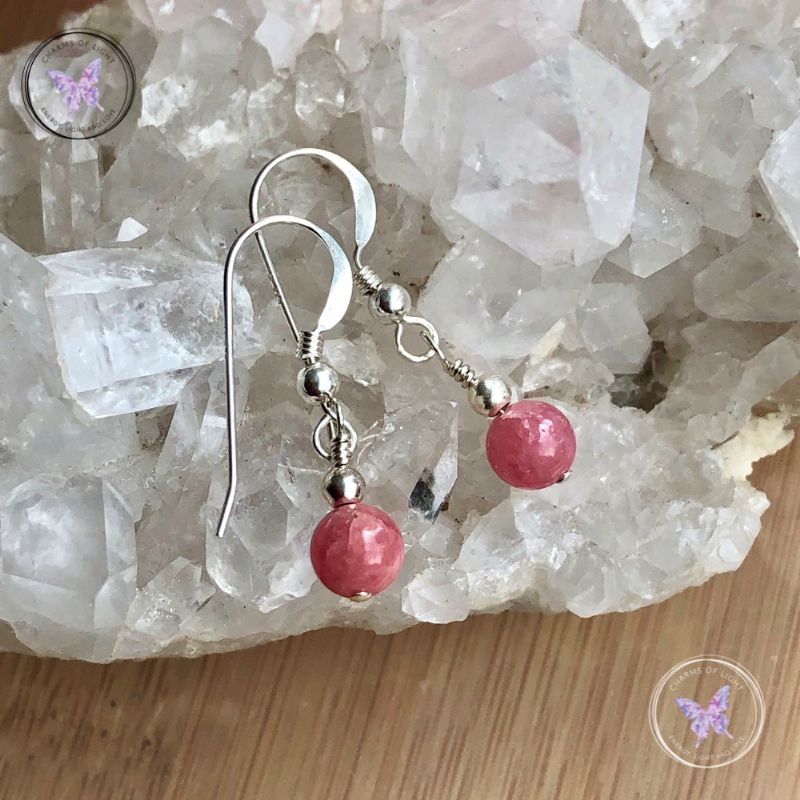 Classical Rhodochrosite Silver Earrings